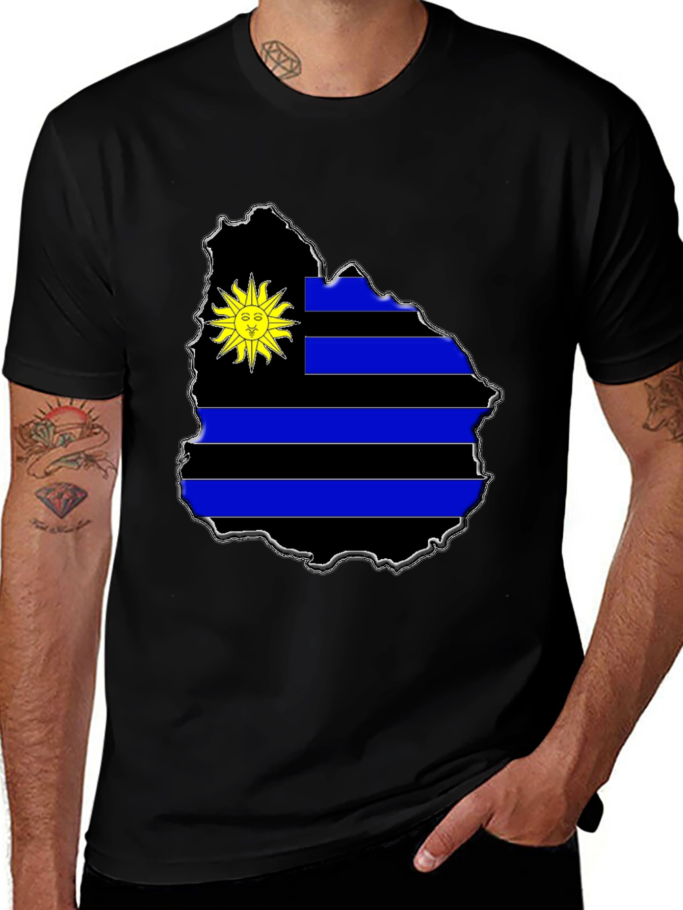 Uruguay Flag Map T-Shirt - Black Graphic Tee
