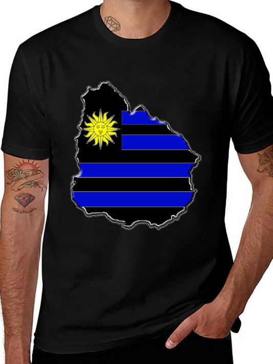 Uruguay Flag Map T-Shirt - Black Graphic Tee