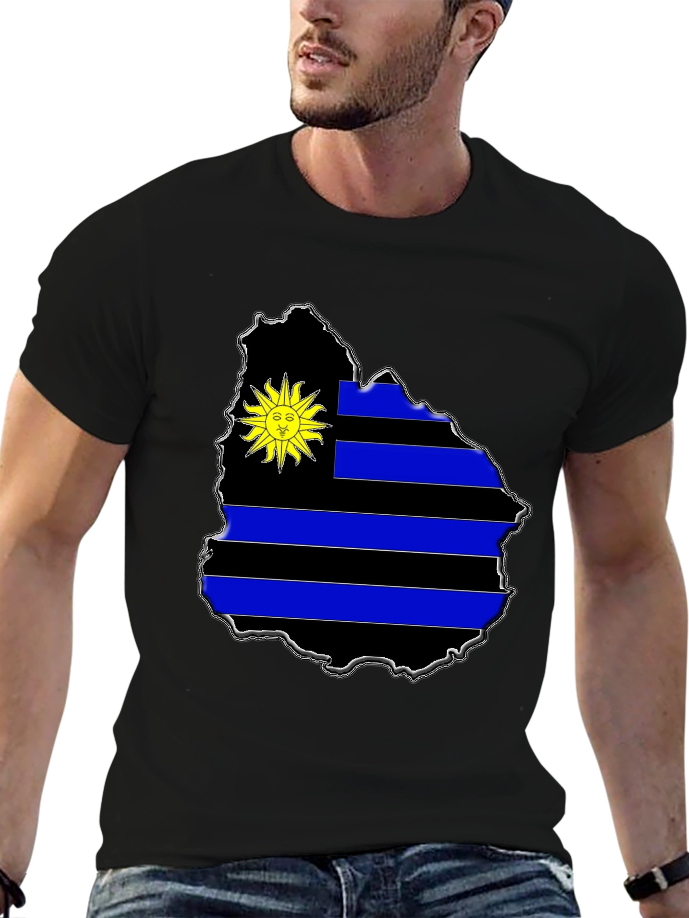 Uruguay Flag Map T-Shirt - Black Graphic Tee