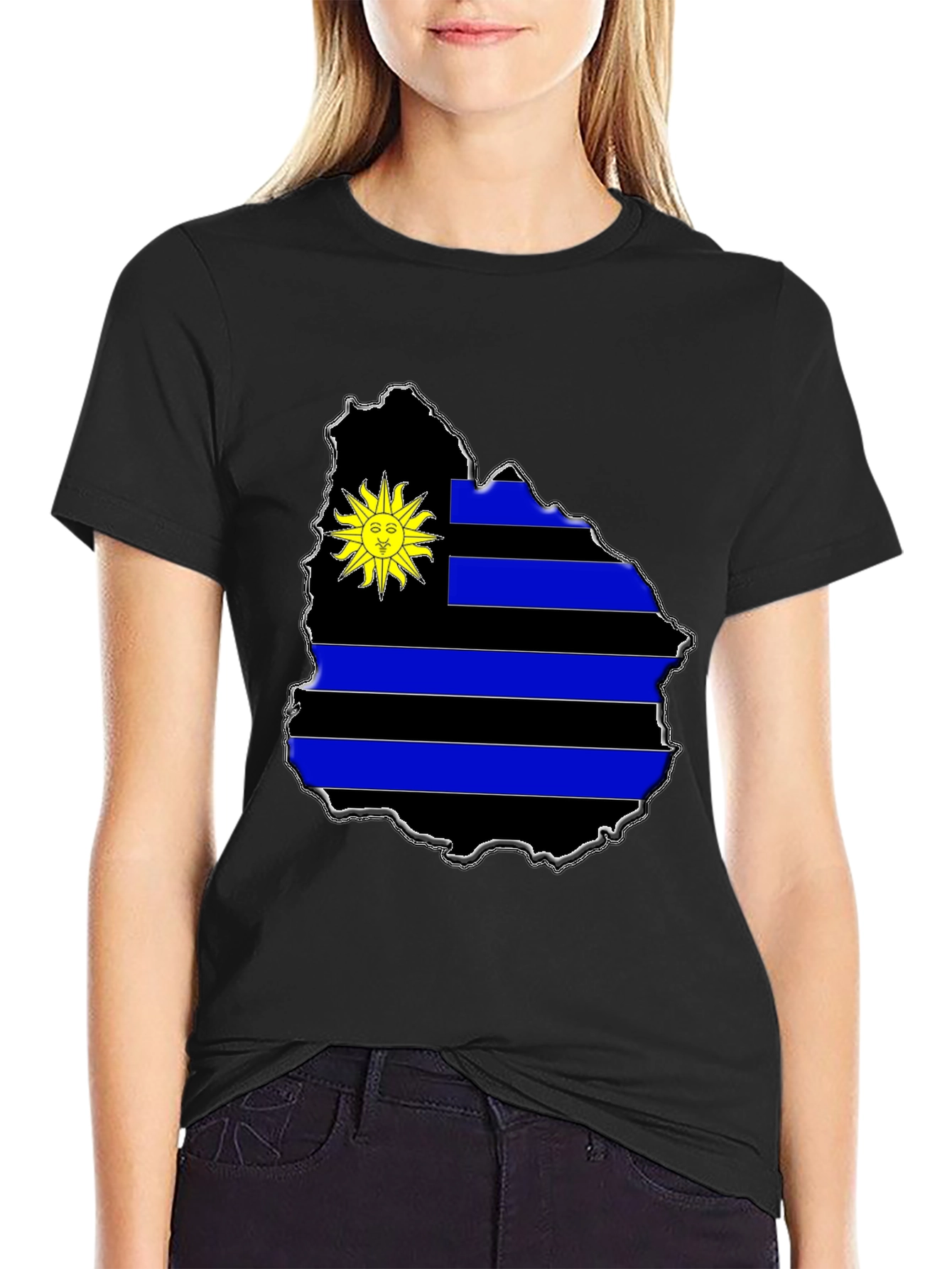 Uruguay Flag Map T-Shirt - Black Graphic Tee