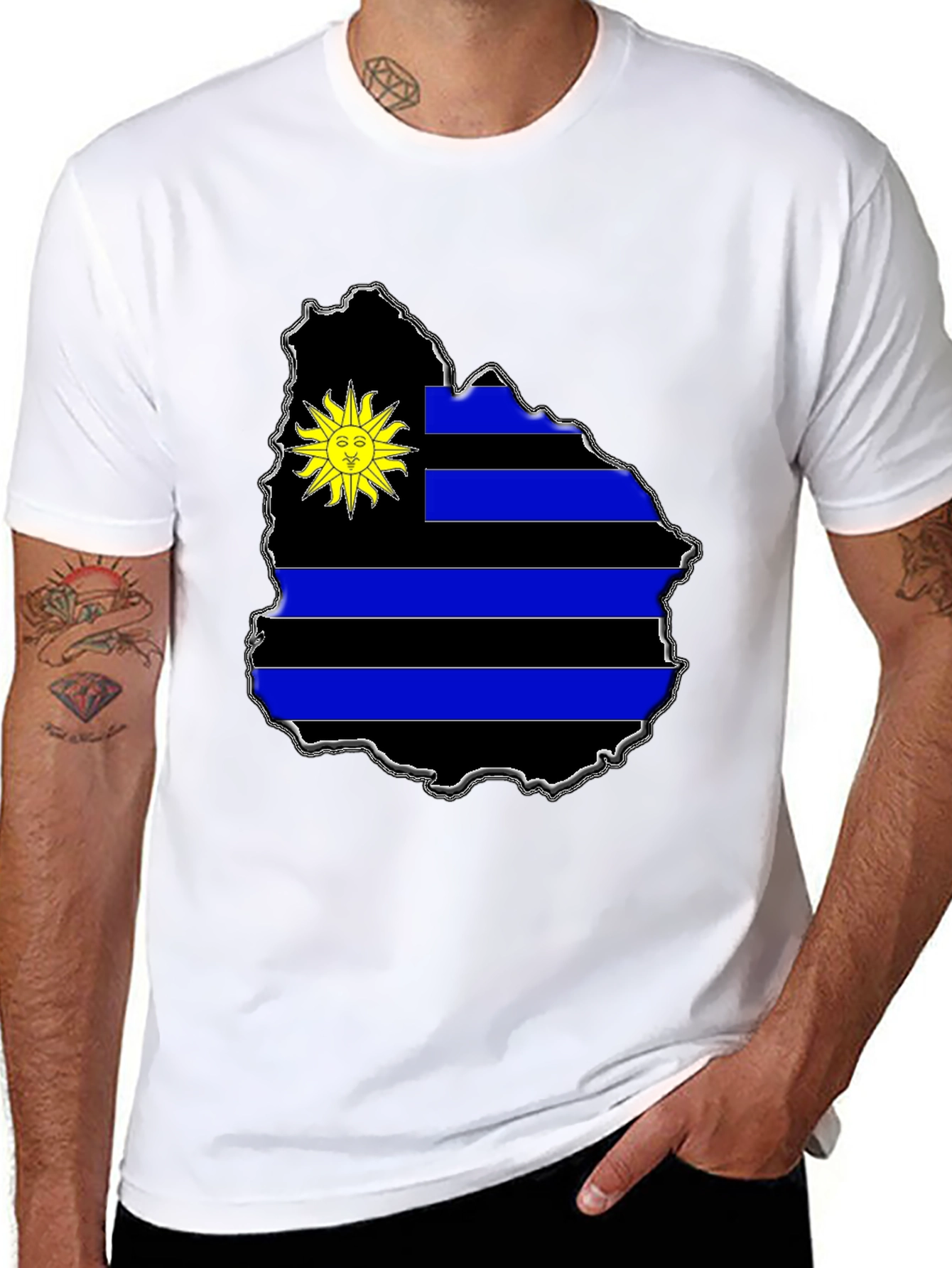 Uruguay Flag Map T-Shirt - Black Graphic Tee