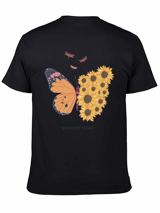 Summer Butterfly Sunflower Graphic T-Shirt