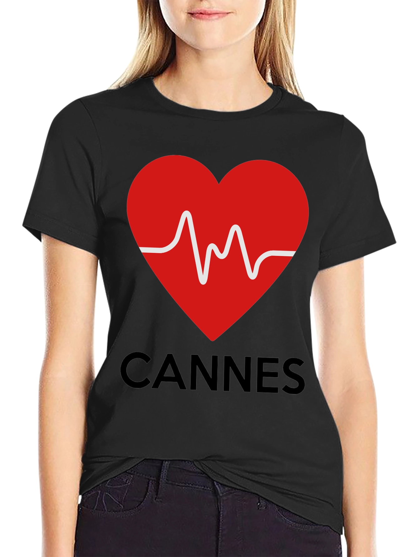 Cannes Heartbeat Graphic Tee - Stylish Black T-Shirt