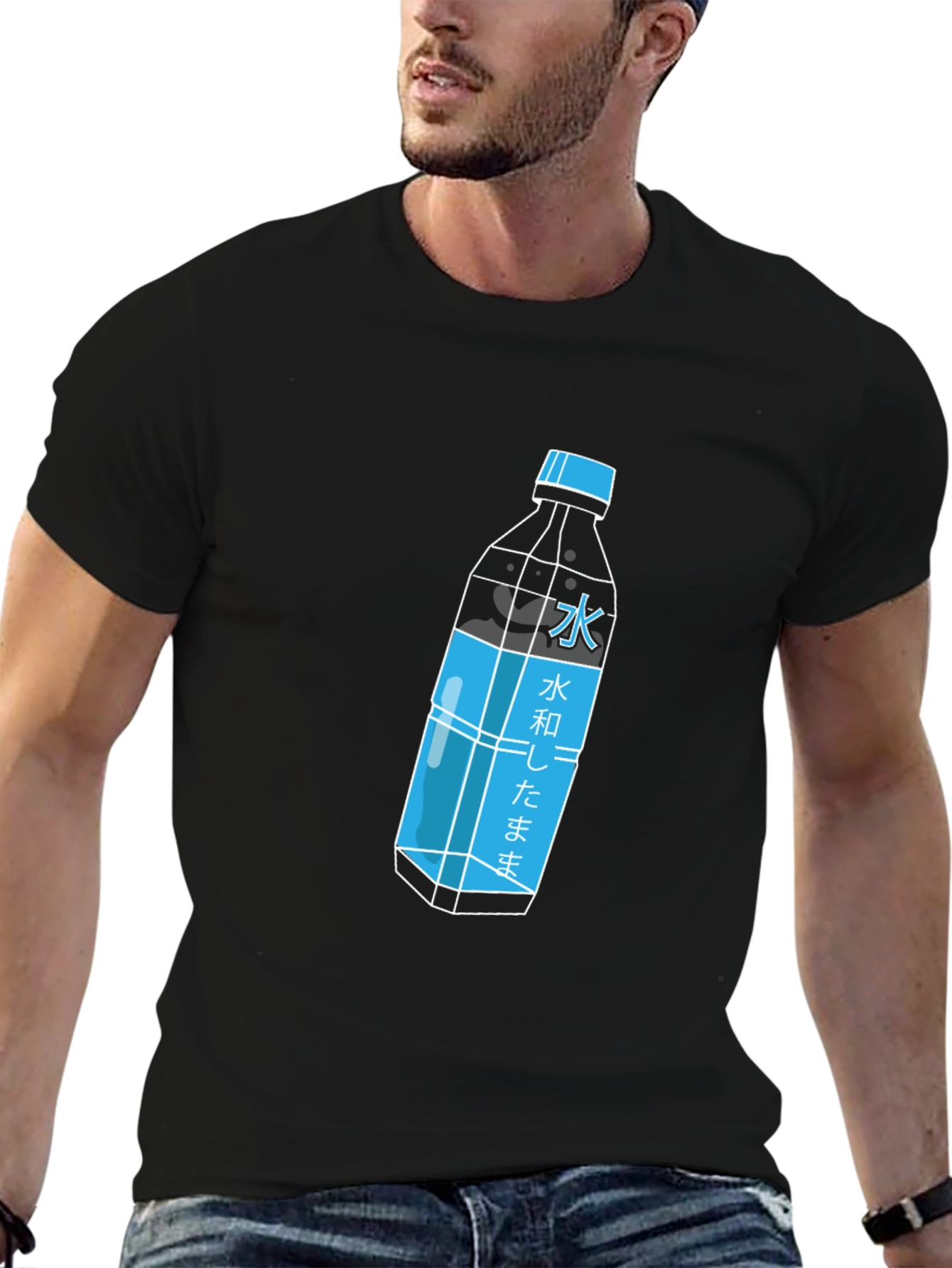 Cool Graphic Tee - Japanese Water Bottle Print