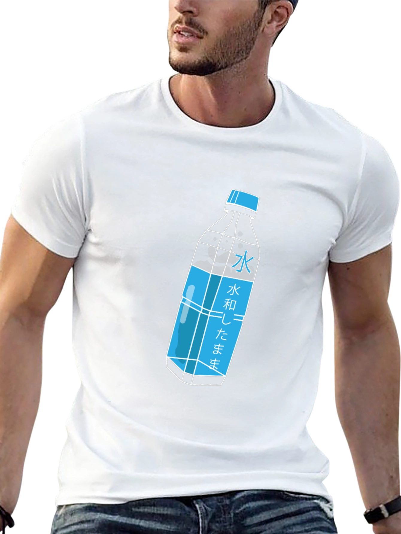 Cool Graphic Tee - Japanese Water Bottle Print