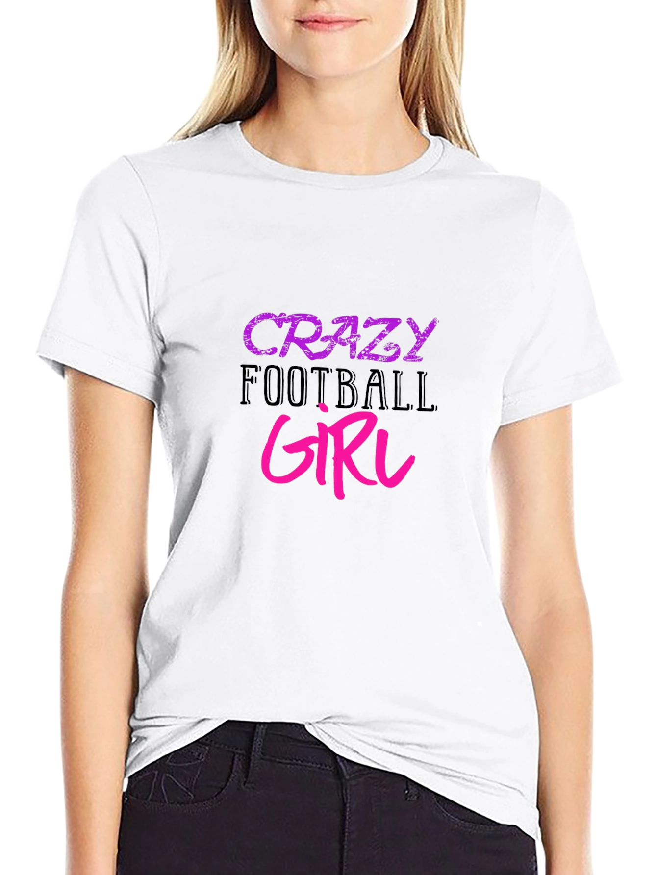 Crazy Football Girl Graphic Tee - Black Cotton T-Shirt