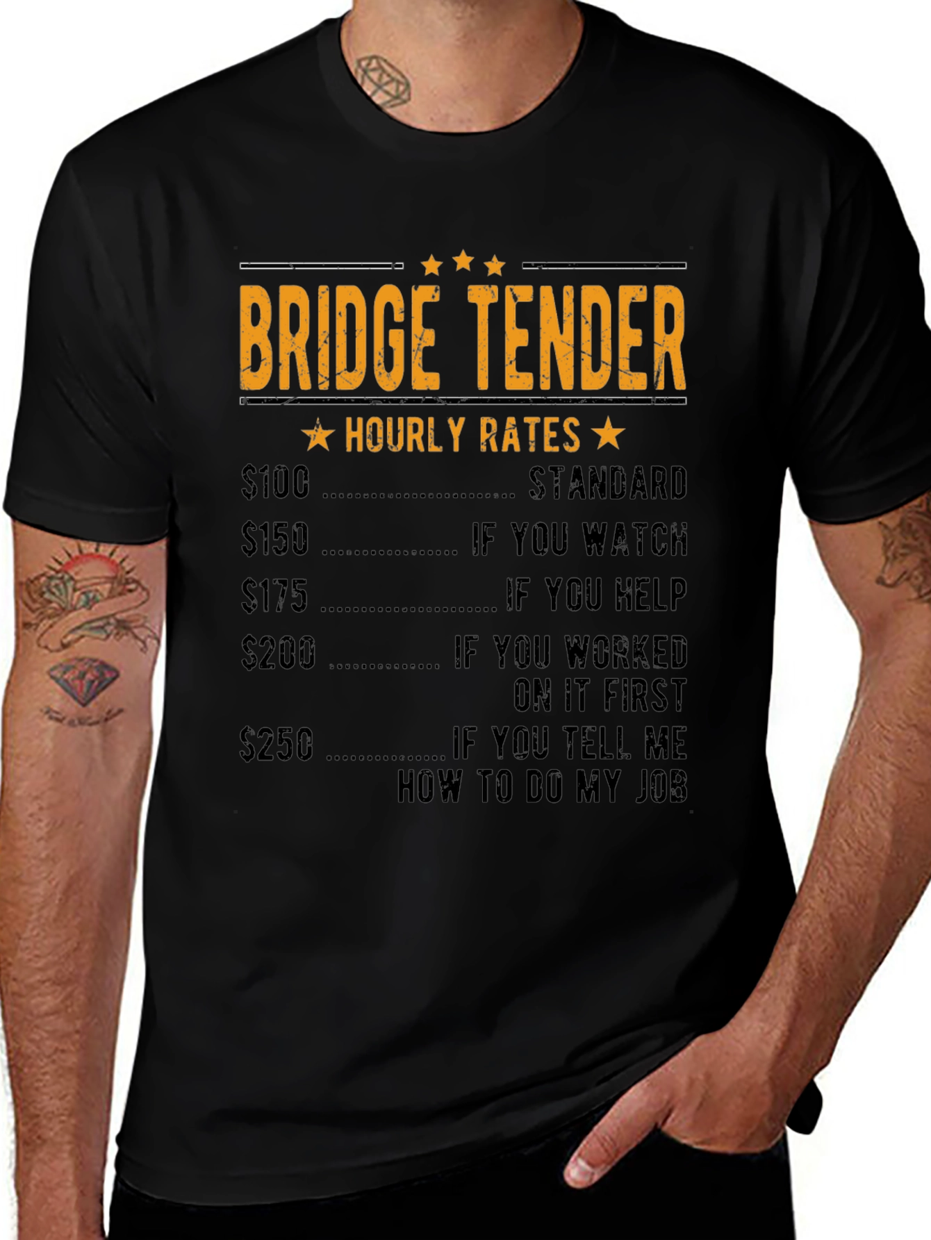 Bridge Tender Hourly Rates Black Graphic T-Shirt