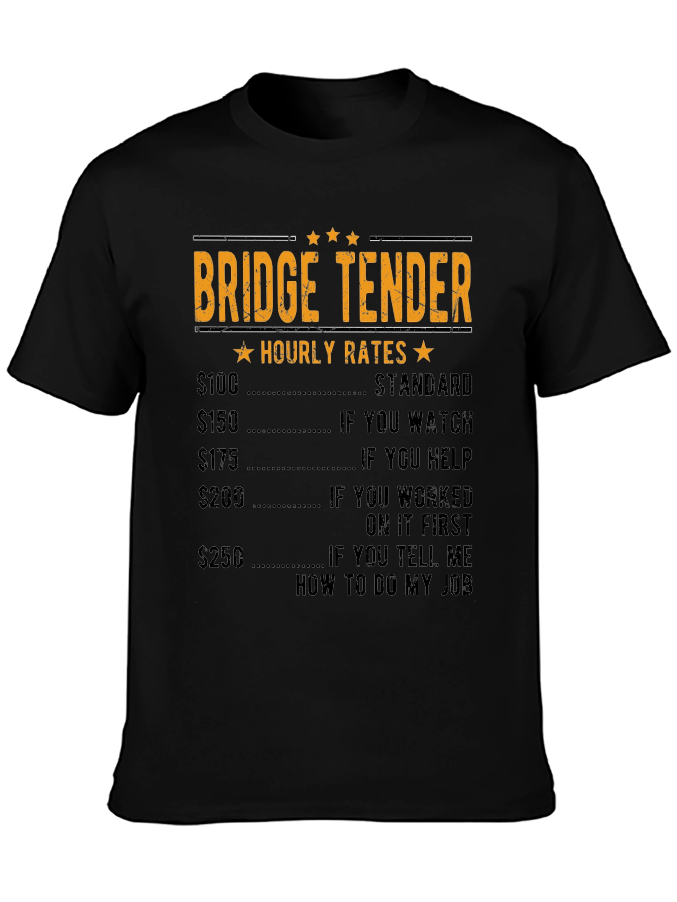 Bridge Tender Hourly Rates Black Graphic T-Shirt