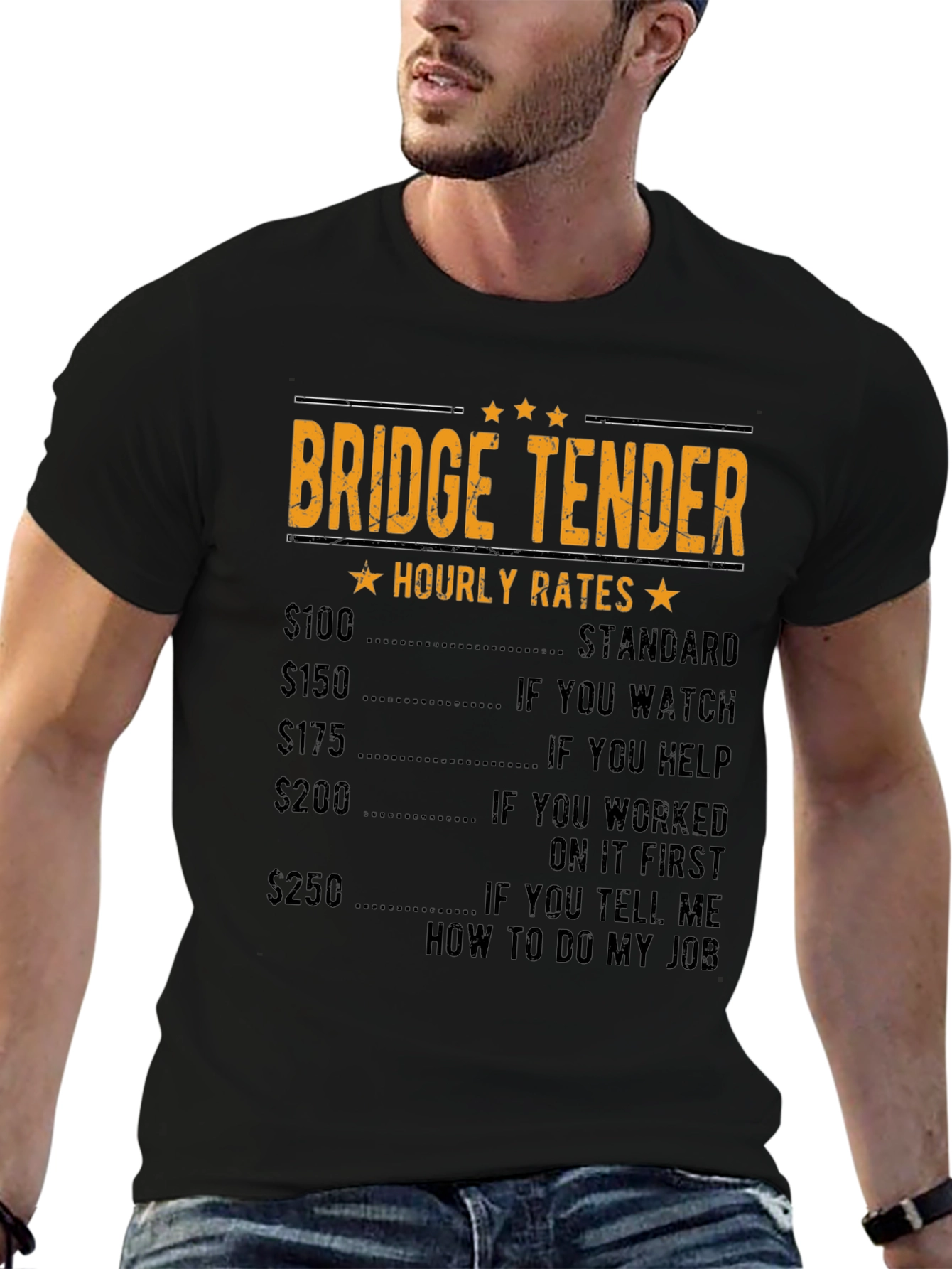 Bridge Tender Hourly Rates Black Graphic T-Shirt