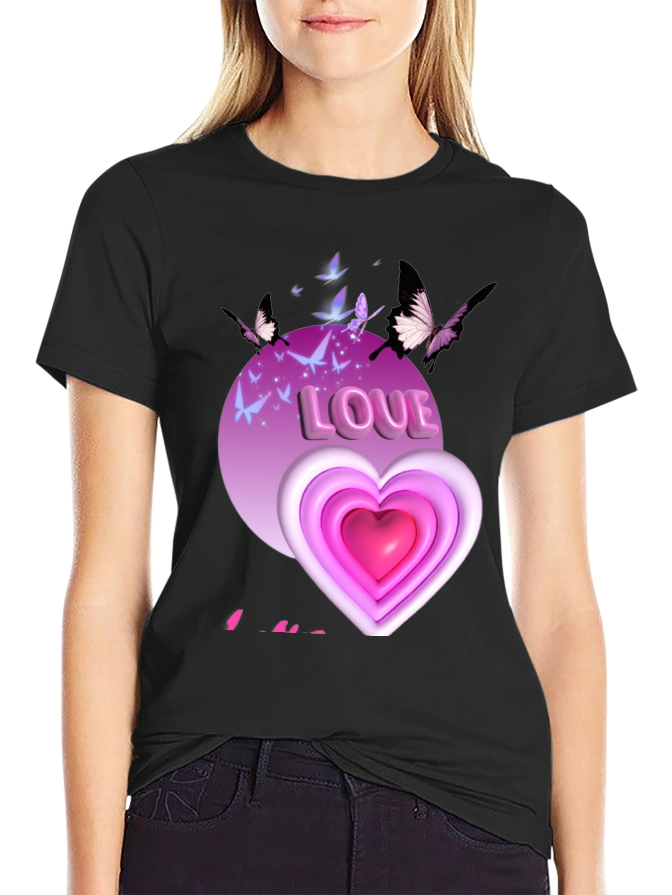 Love Heart Butterfly Graphic Tee