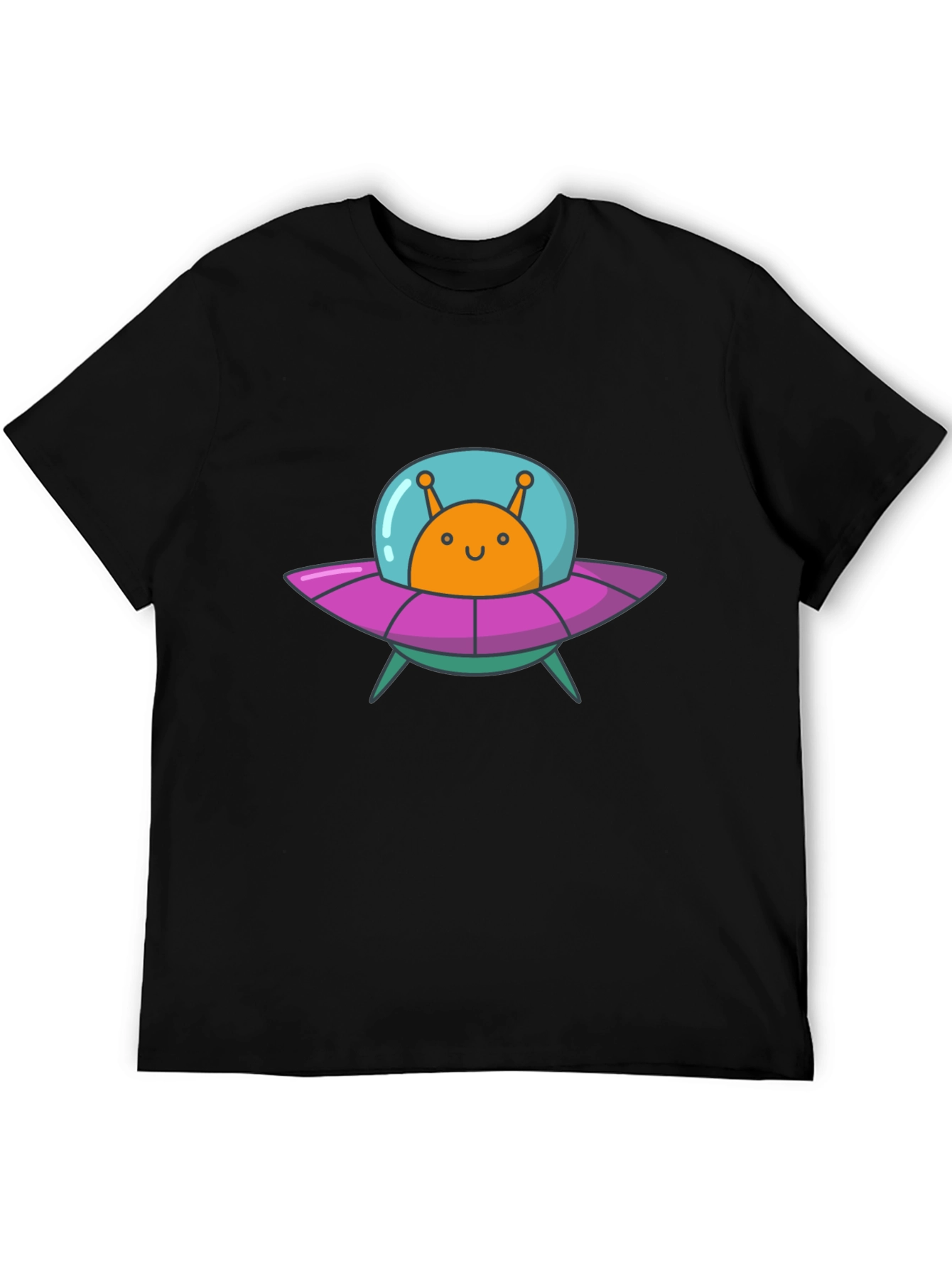 Alien UFO Graphic Tee - Black Cotton T-Shirt