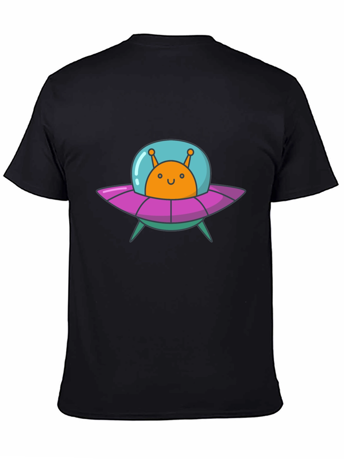 Alien UFO Graphic Tee - Black Cotton T-Shirt