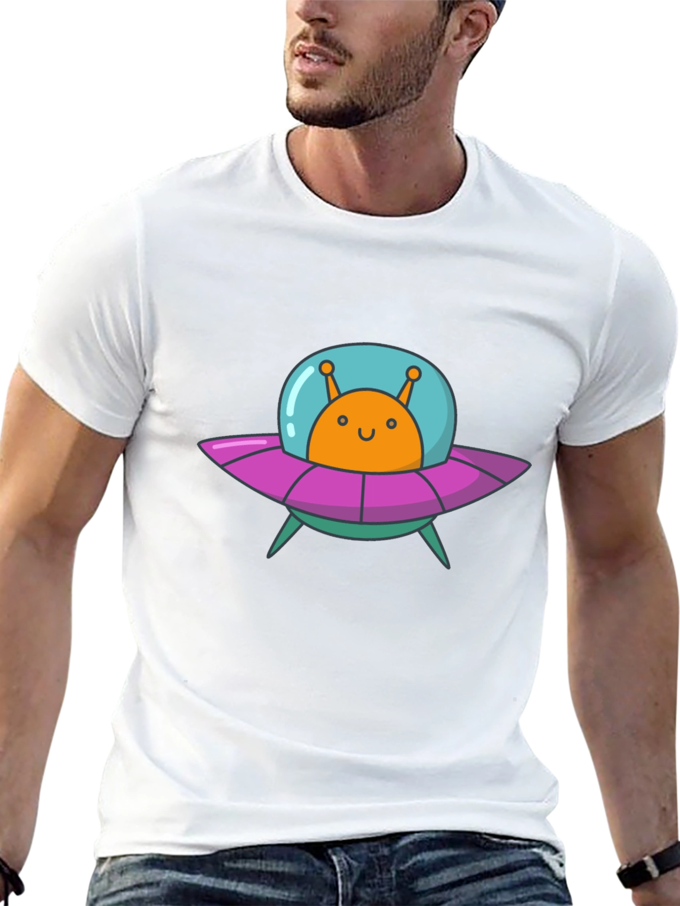 Alien UFO Graphic Tee - Black Cotton T-Shirt