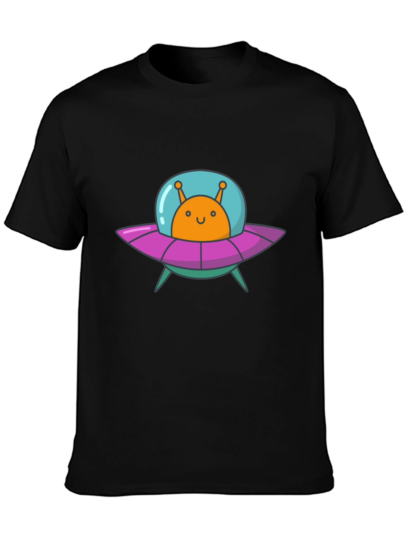 Alien UFO Graphic Tee - Black Cotton T-Shirt