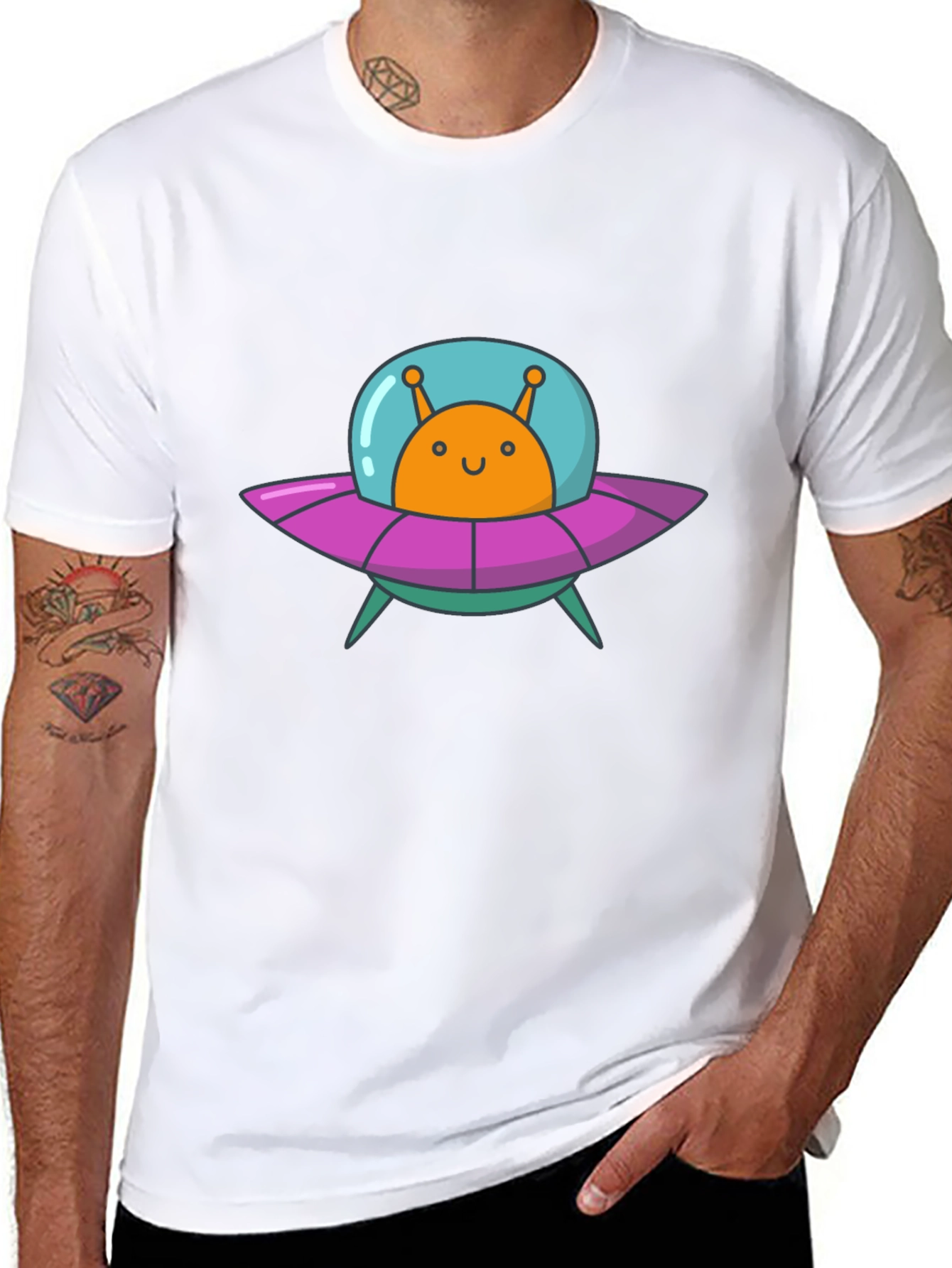 Alien UFO Graphic Tee - Black Cotton T-Shirt