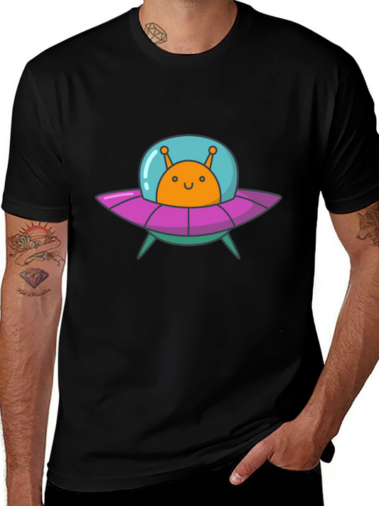 Alien UFO Graphic Tee - Black Cotton T-Shirt