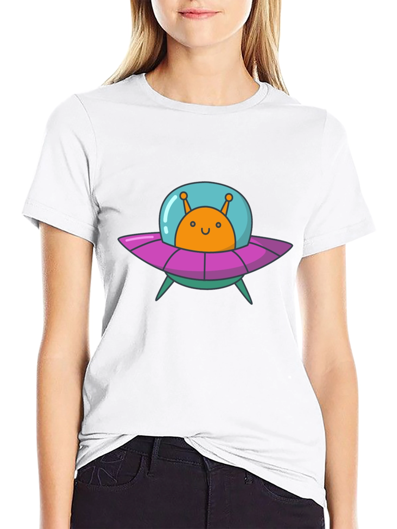 Alien UFO Graphic Tee - Black Cotton T-Shirt
