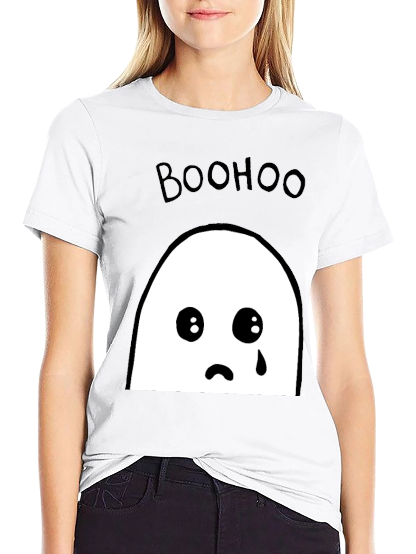 Boohoo Ghost Graphic Tee - Black Cotton T-Shirt