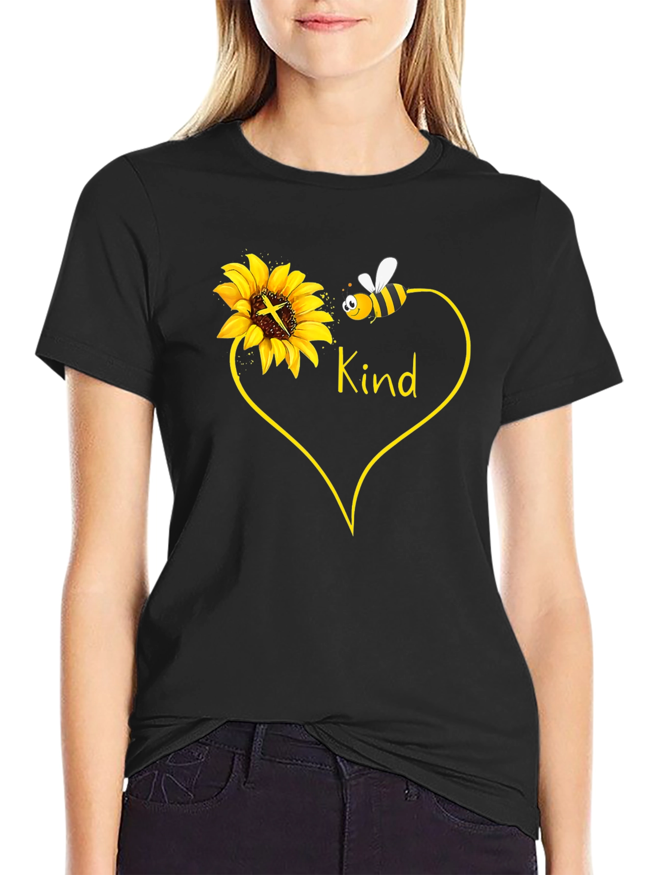 Kind Sunflower & Bee Graphic T-Shirt