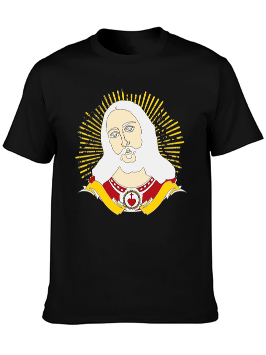 Jesus Sacred Heart Graphic Tee - Black Cotton Blend T-Shirt