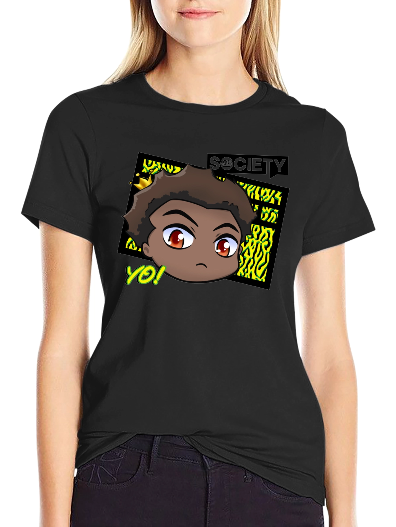 Trendy Anime Graphic Tee - Black
