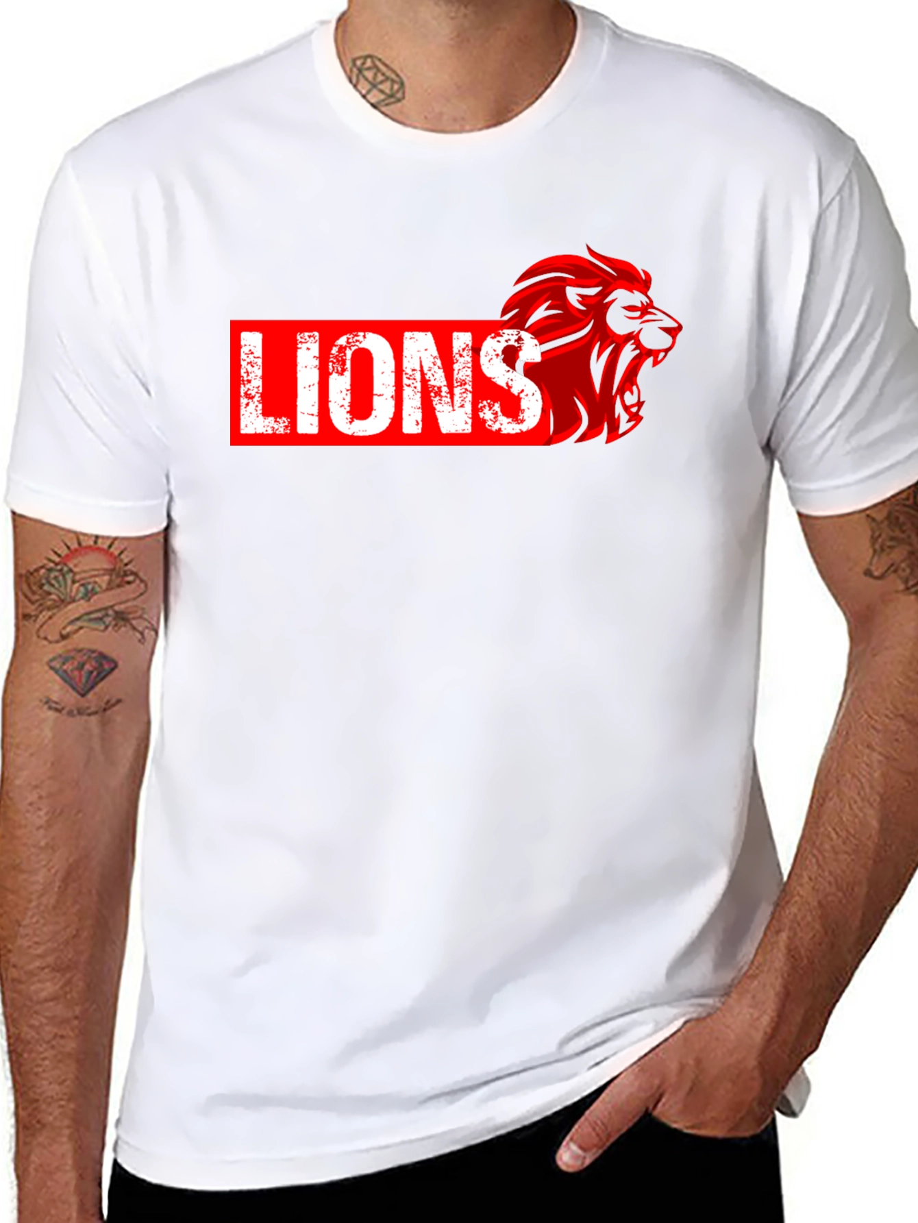 Lions Graphic Print Black T-Shirt