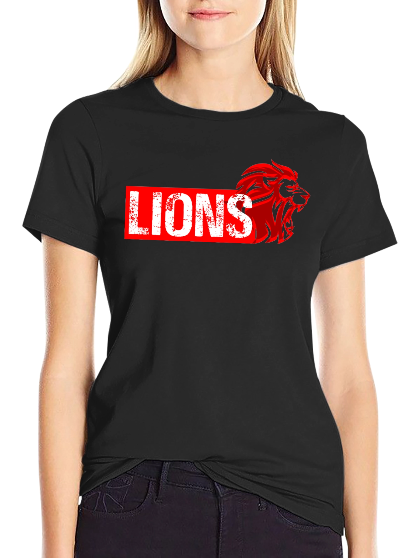 Lions Graphic Print Black T-Shirt