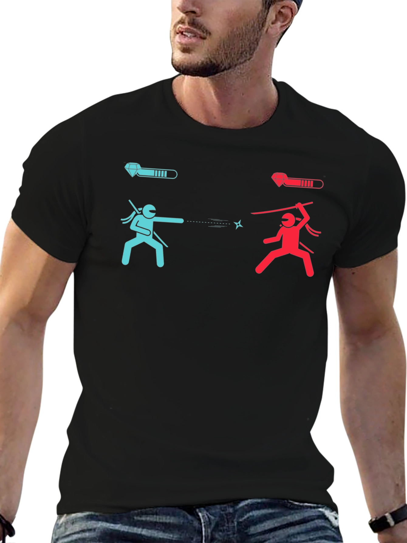 Ninja Fight Tee - Blue vs Red Gamer T-Shirt