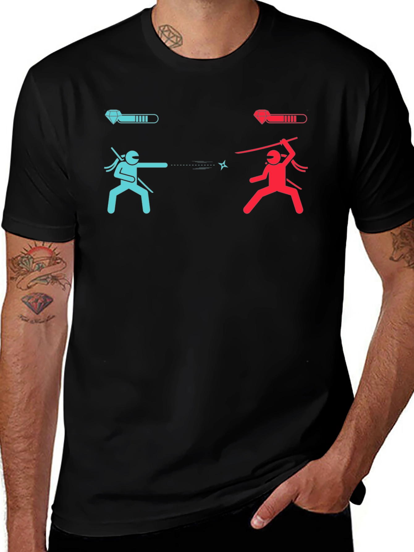Ninja Fight Tee - Blue vs Red Gamer T-Shirt