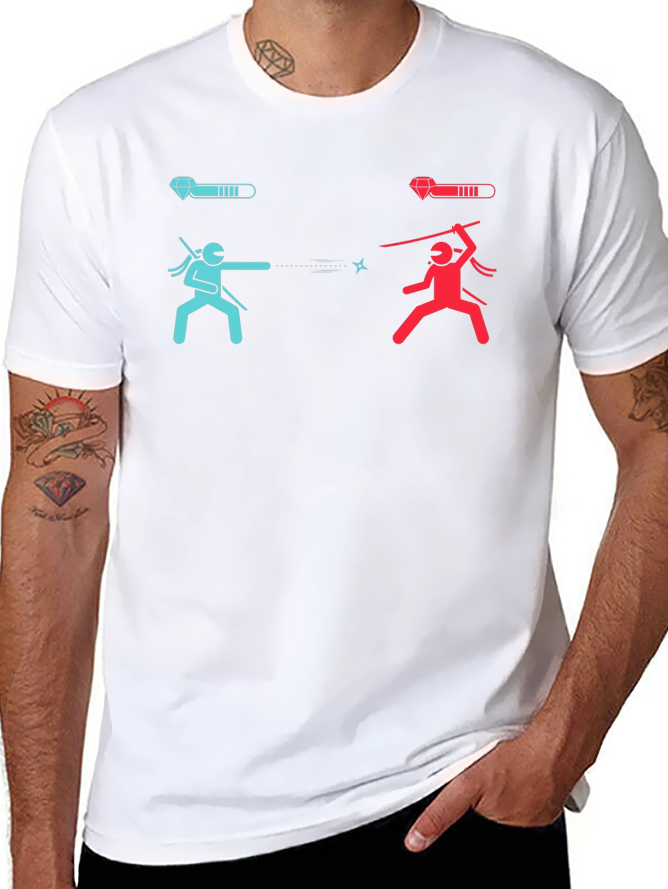 Ninja Fight Tee - Blue vs Red Gamer T-Shirt
