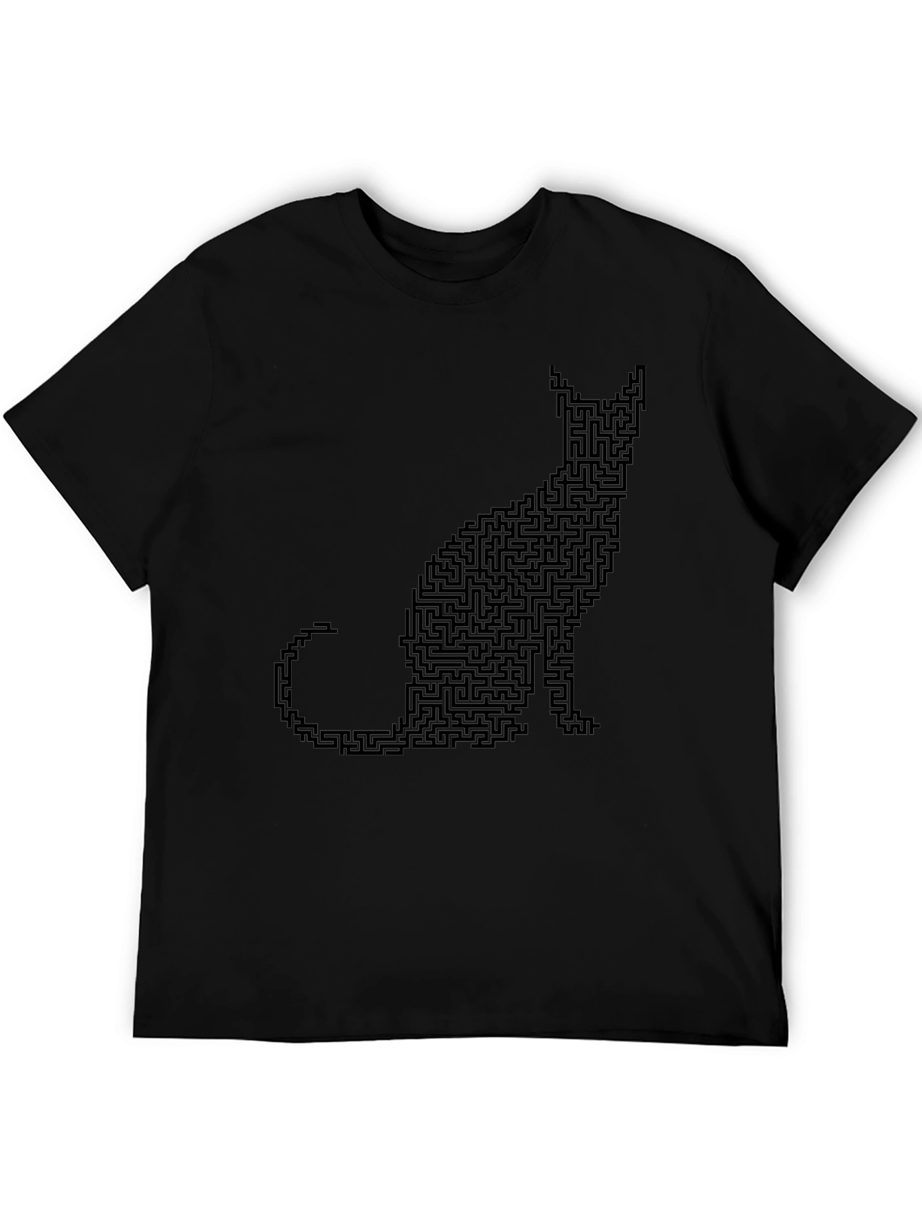 Cat Maze Graphic Tee - Black Cotton T-Shirt