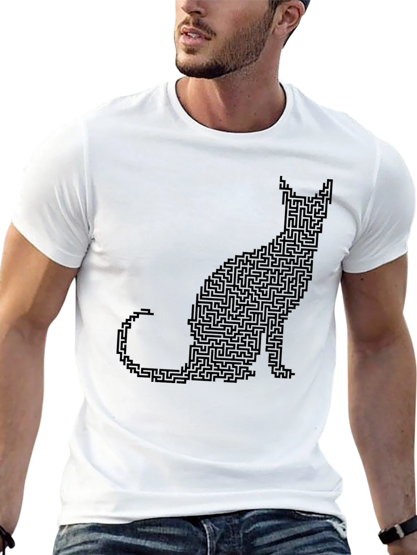 Cat Maze Graphic Tee - Black Cotton T-Shirt
