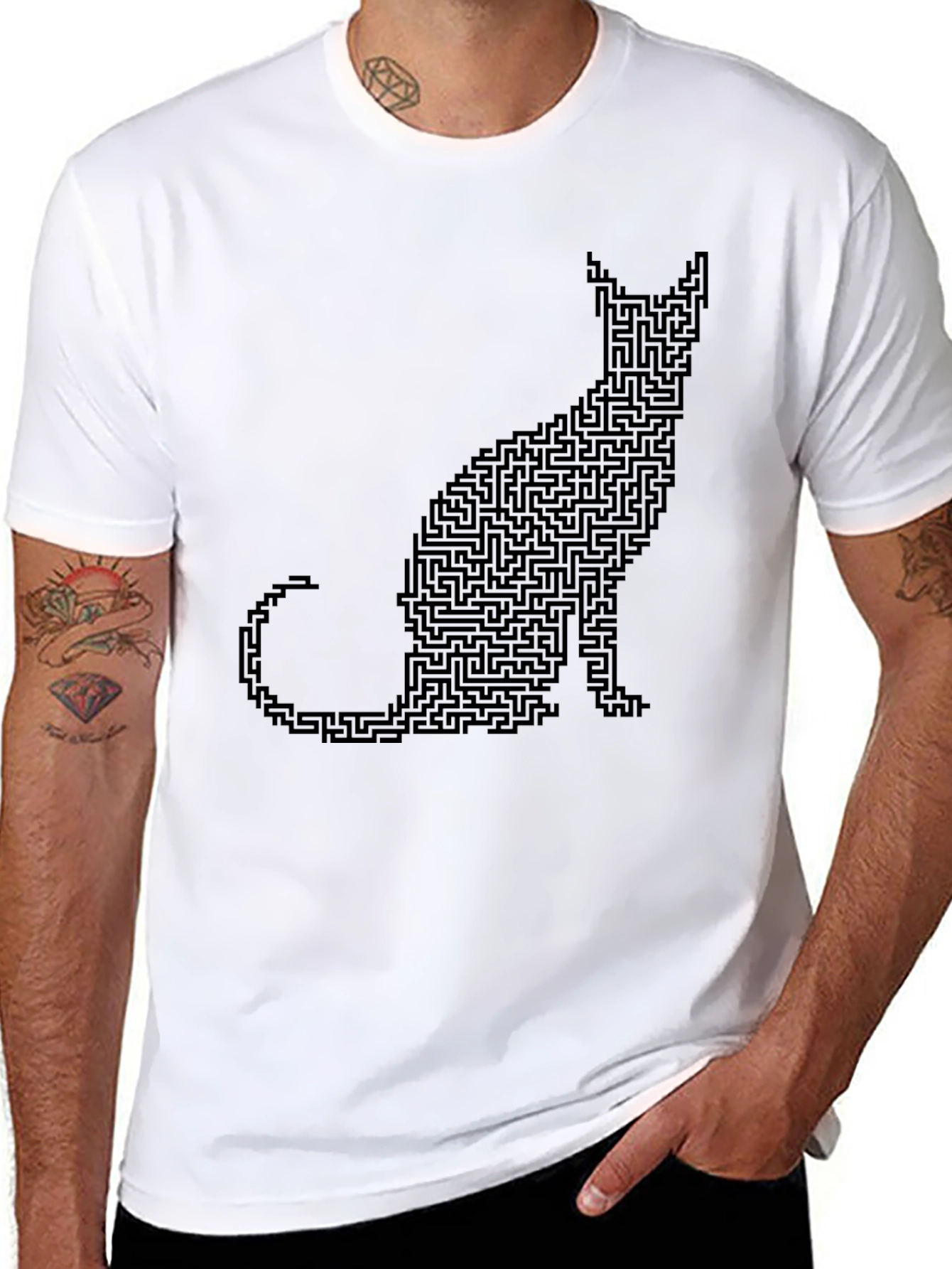 Cat Maze Graphic Tee - Black Cotton T-Shirt