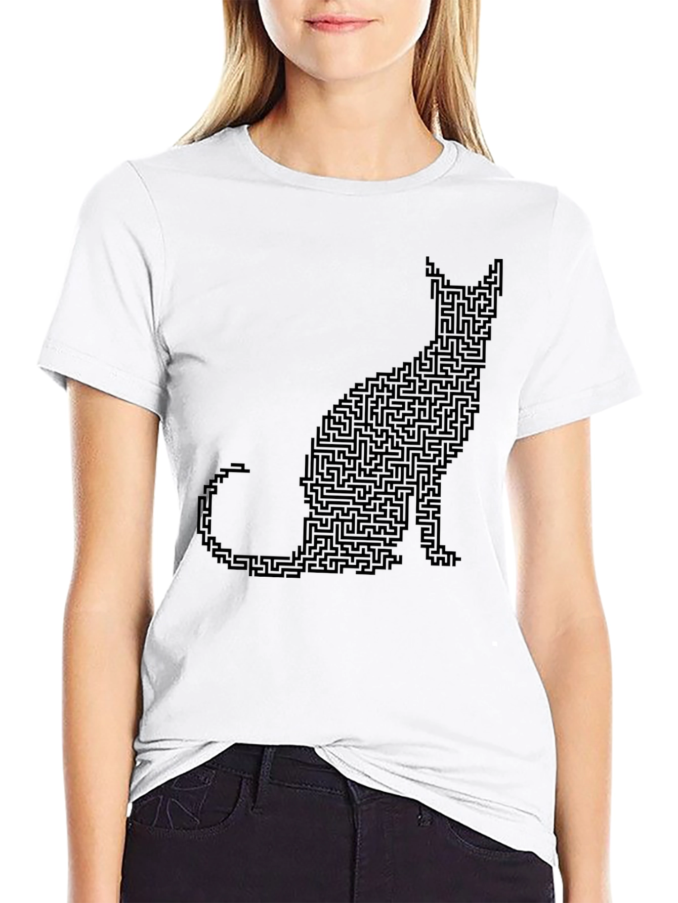 Cat Maze Graphic Tee - Black Cotton T-Shirt