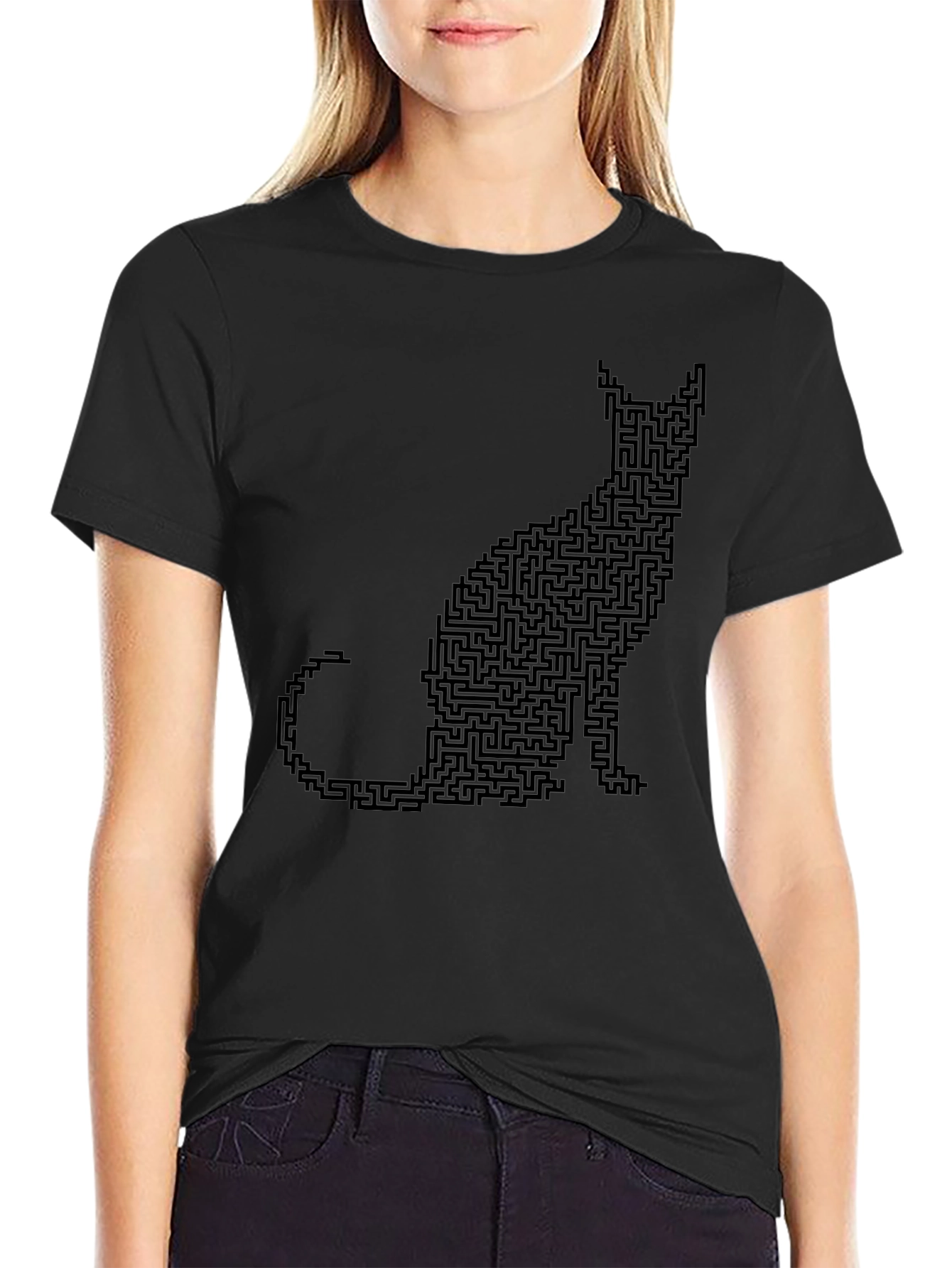 Cat Maze Graphic Tee - Black Cotton T-Shirt