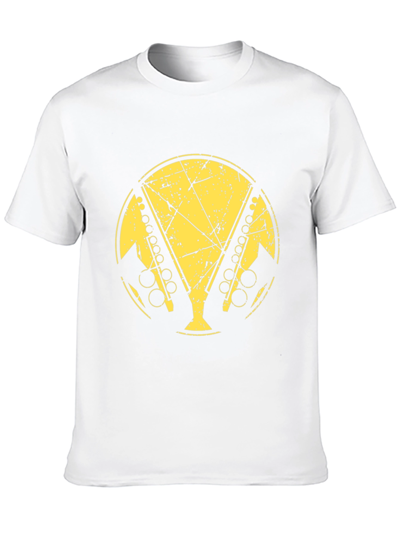 Black T-Shirt with Distressed Saxophone Graphic