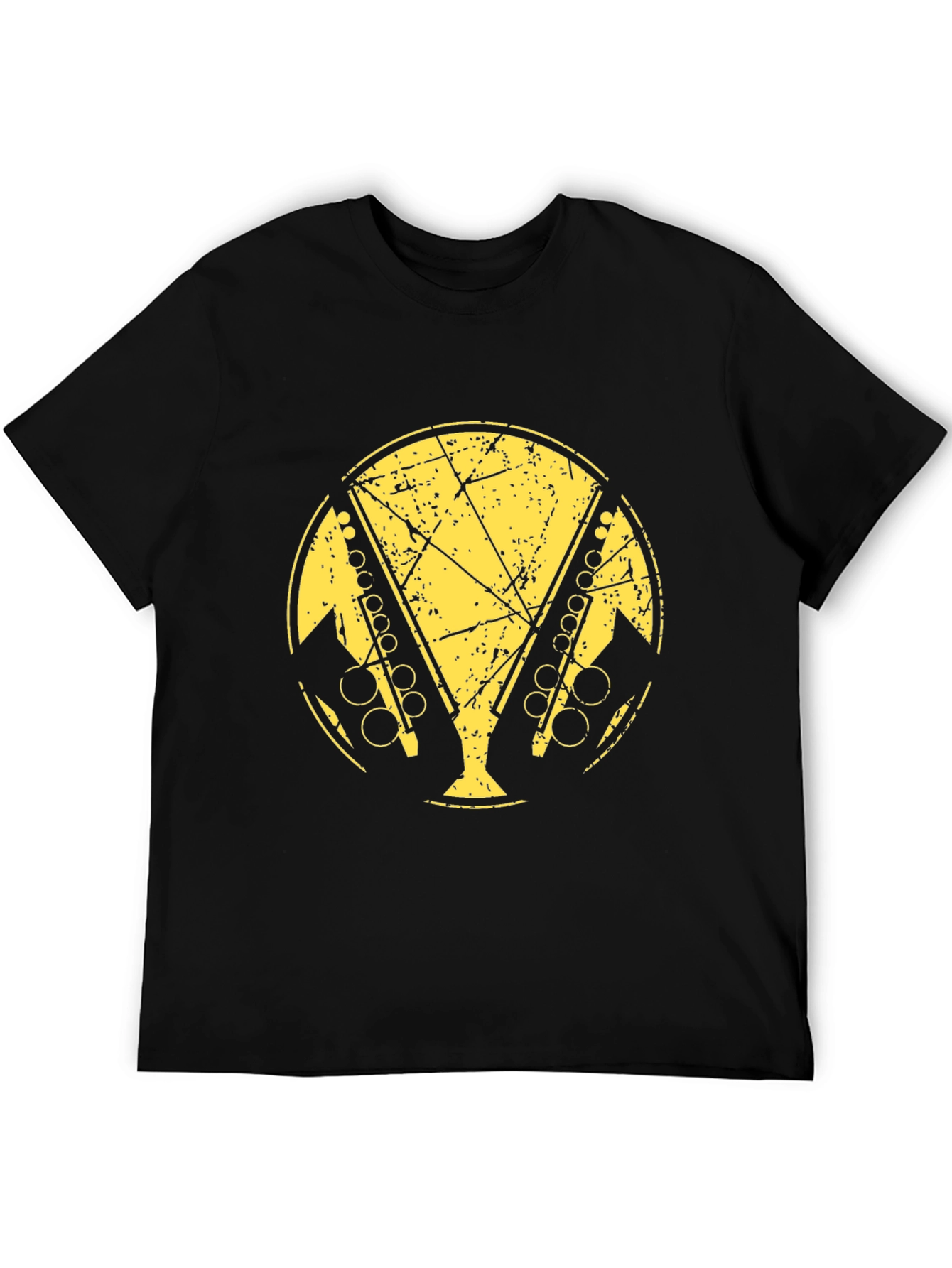 Black T-Shirt with Distressed Saxophone Graphic