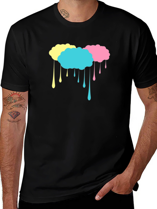 Trendy Colorful Clouds Black T-Shirt