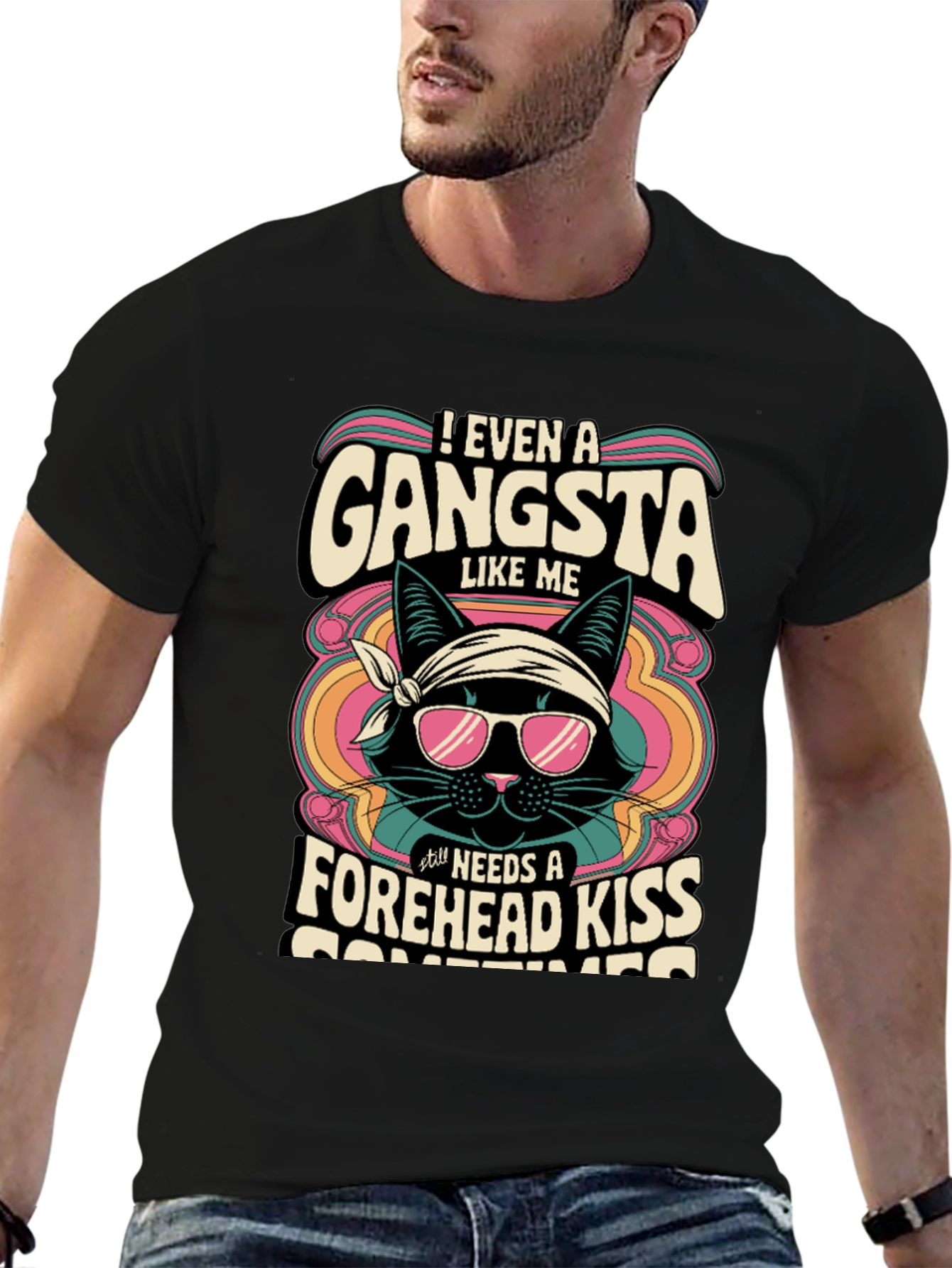Gangsta Cat T-Shirt - Forehead Kiss Design