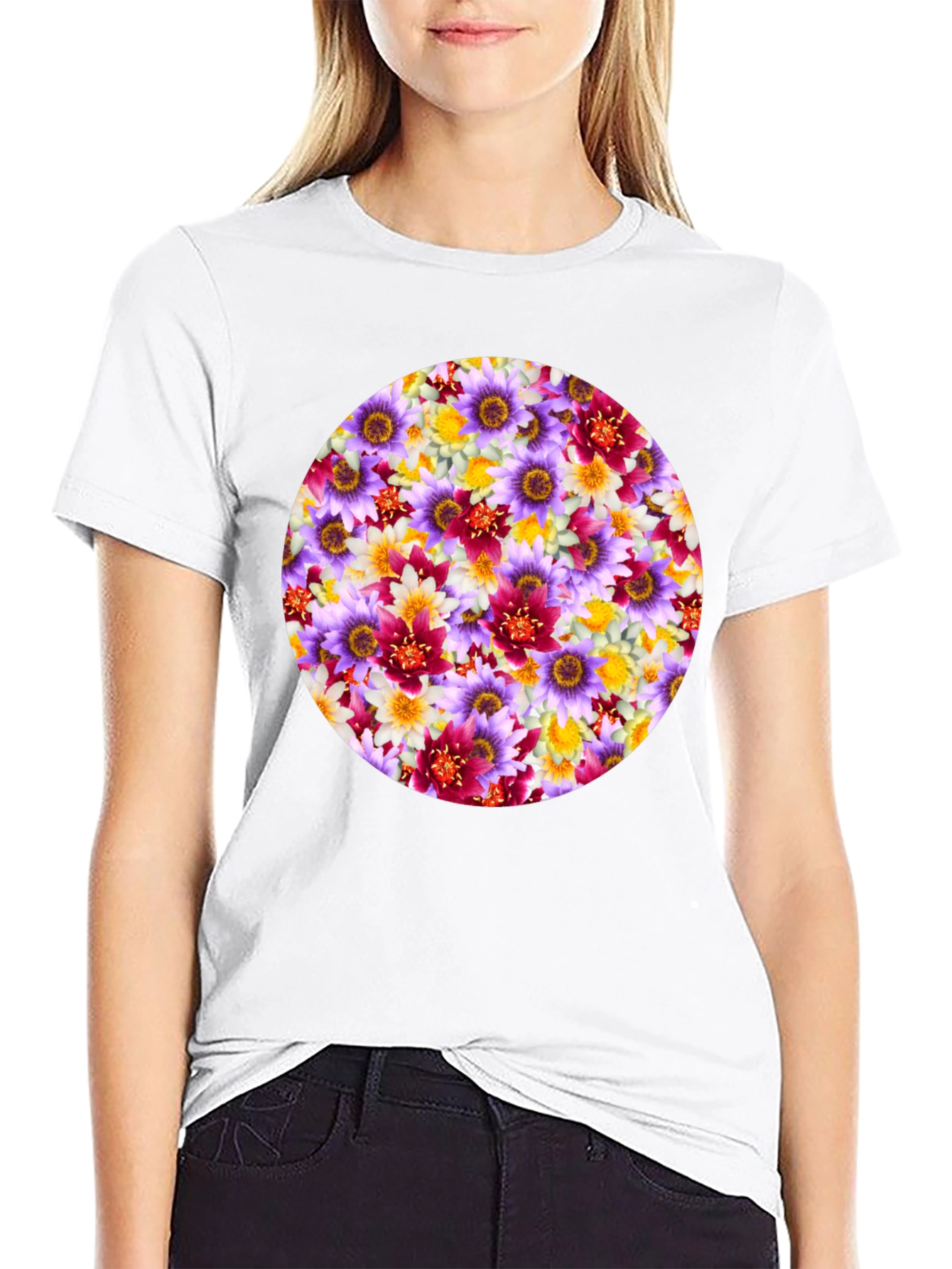 Floral Pattern Graphic Tee - Mens Black T-Shirt