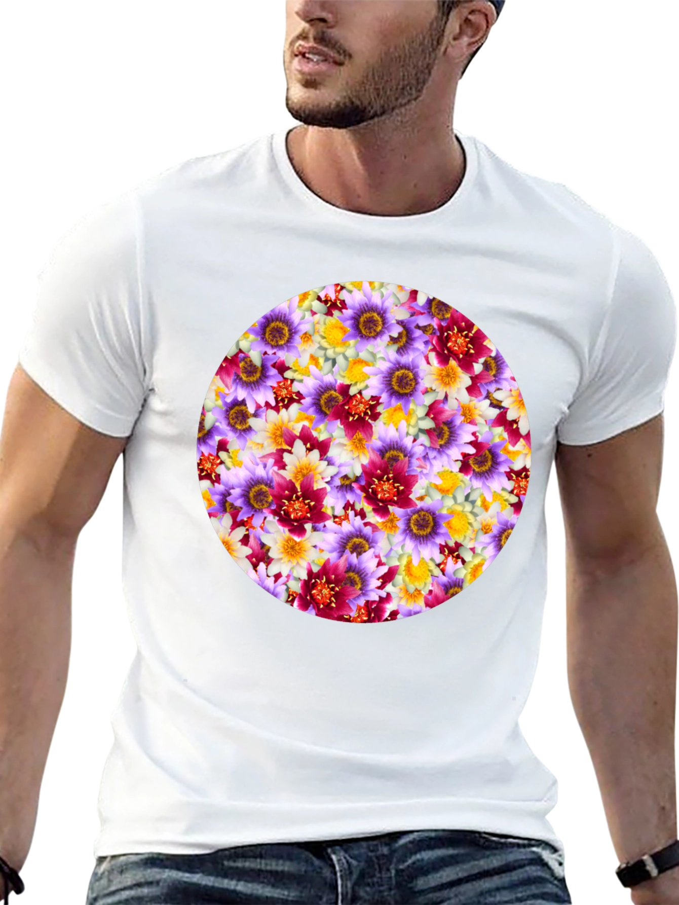 Floral Pattern Graphic Tee - Mens Black T-Shirt