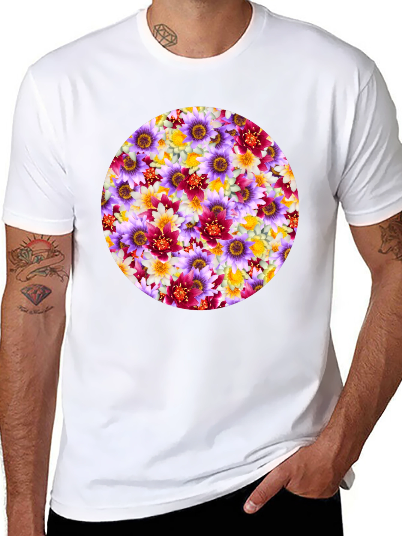 Floral Pattern Graphic Tee - Mens Black T-Shirt