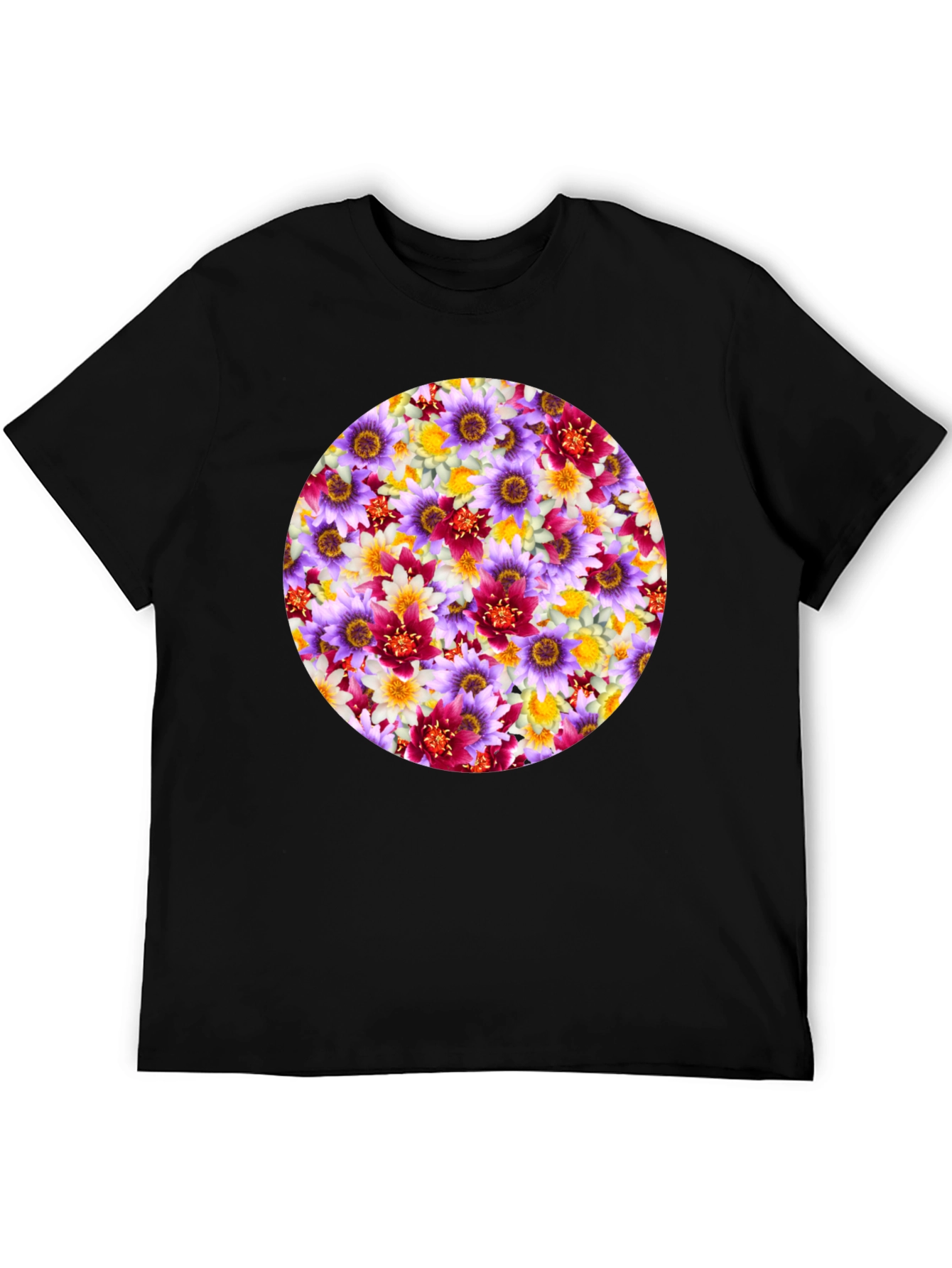 Floral Pattern Graphic Tee - Mens Black T-Shirt