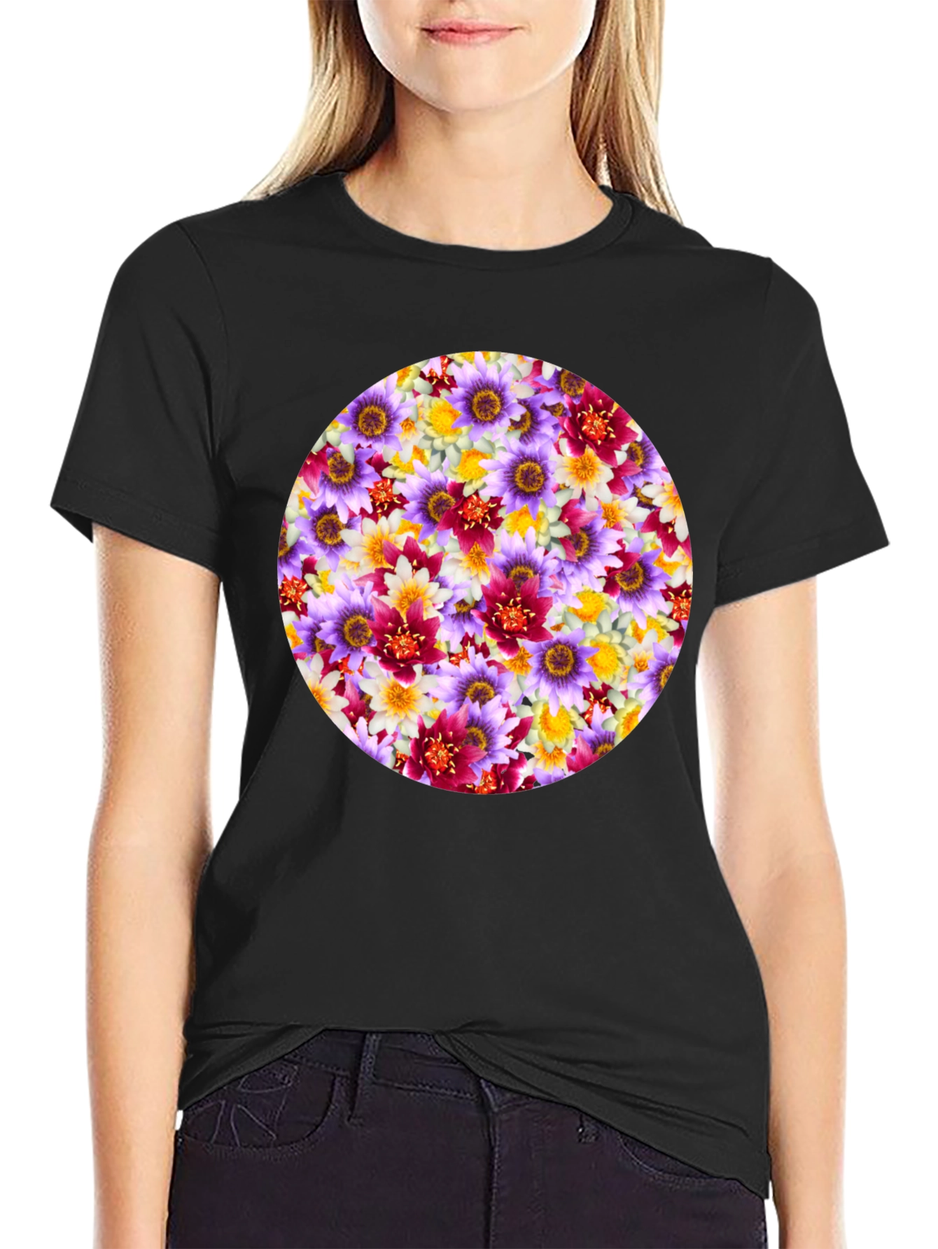Floral Pattern Graphic Tee - Mens Black T-Shirt