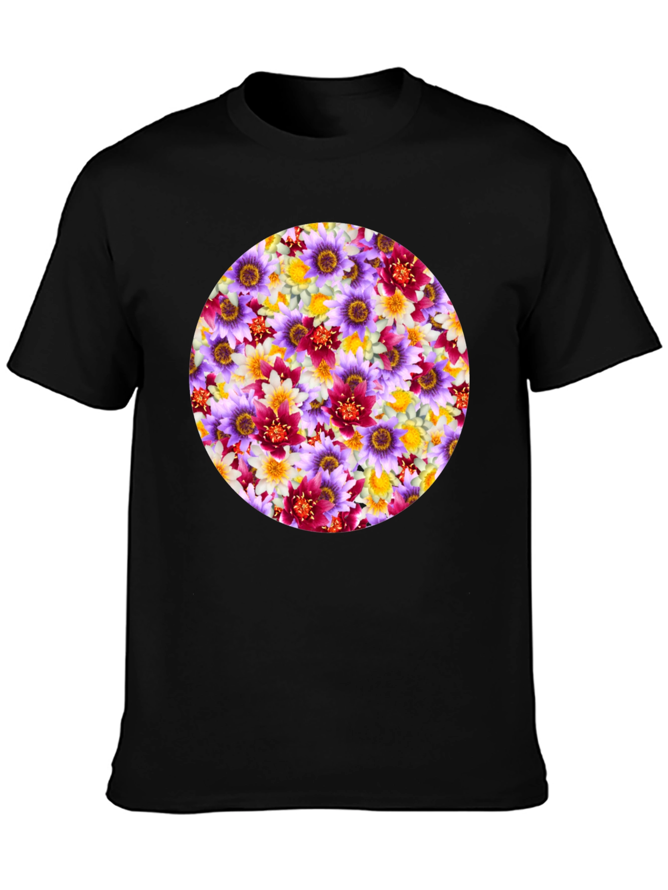 Floral Pattern Graphic Tee - Mens Black T-Shirt