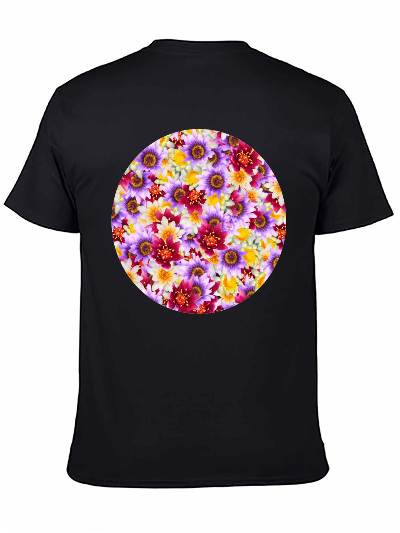 Floral Pattern Graphic Tee - Mens Black T-Shirt