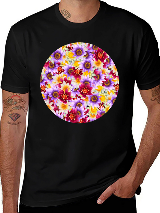 Floral Pattern Graphic Tee - Mens Black T-Shirt