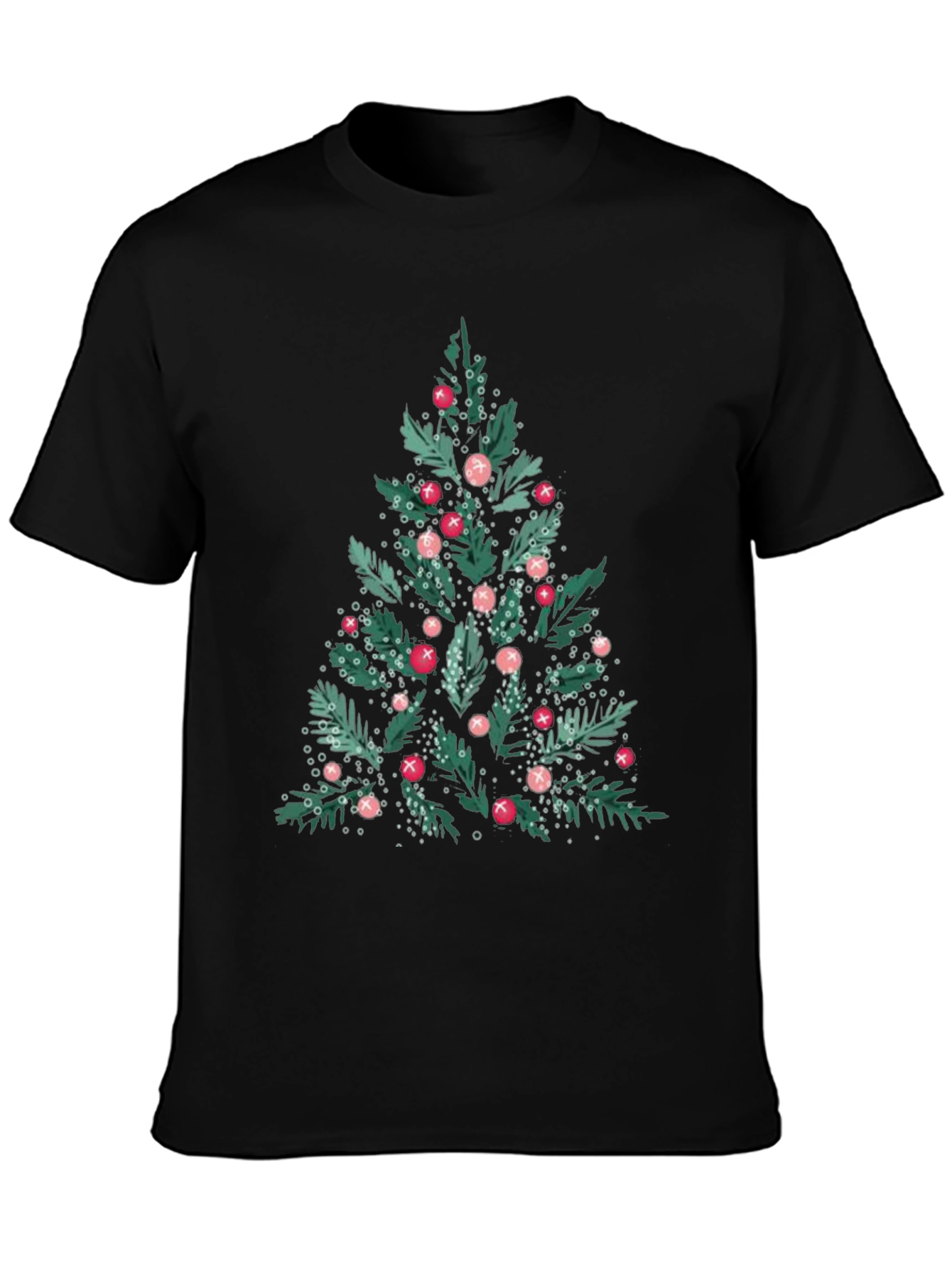 Festive Christmas Tree Graphic Tee - Black