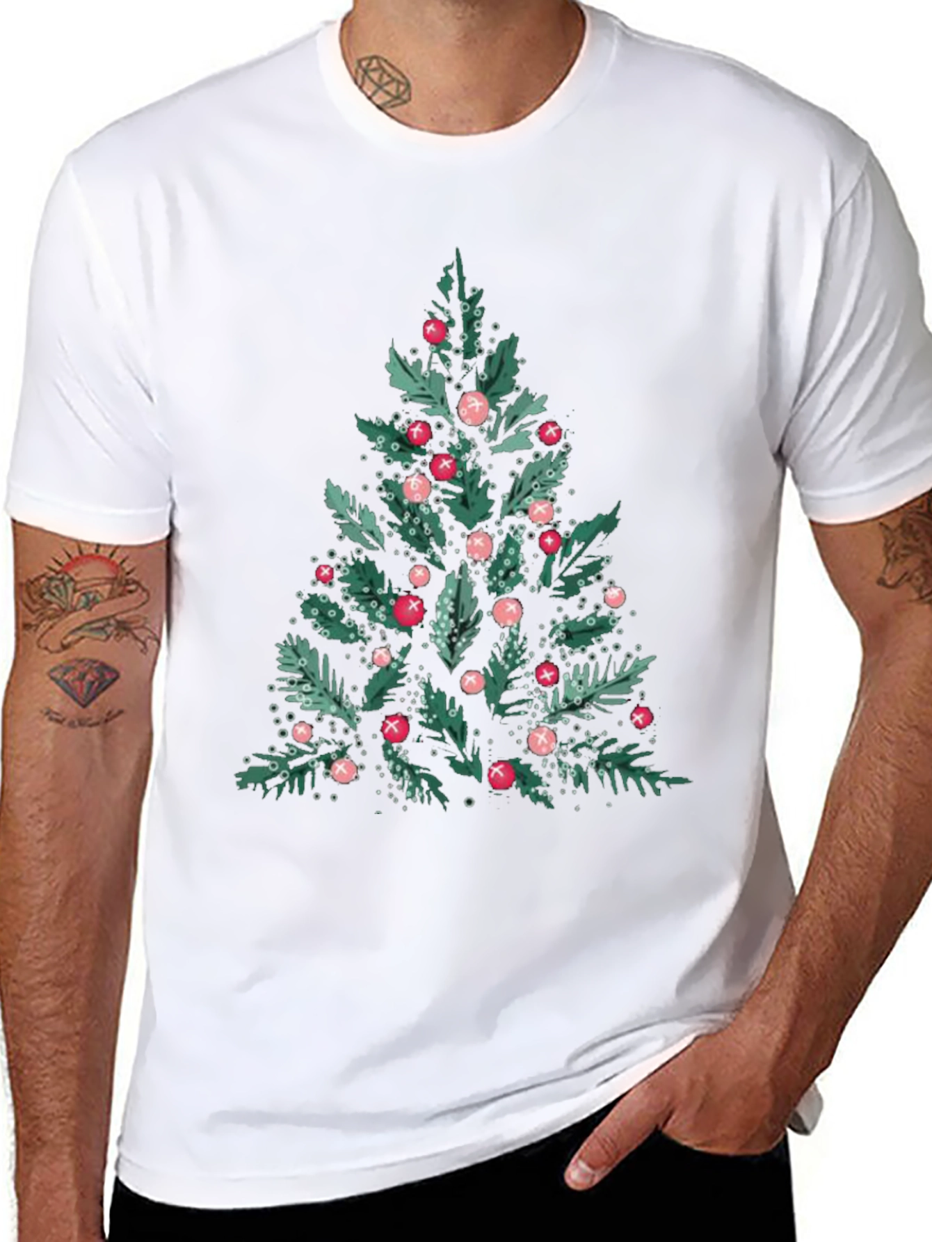 Festive Christmas Tree Graphic Tee - Black
