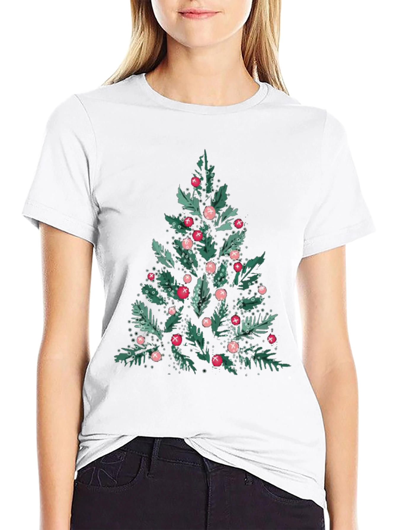 Festive Christmas Tree Graphic Tee - Black